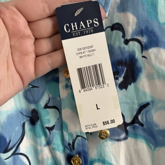 Chaps At the Seashore Womn L White/Blue Floral 3/4 Sleeve Gold Button Blouse NWT - Picture 8 of 11